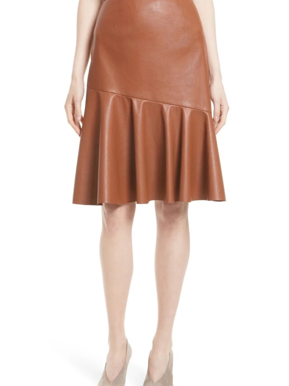 Rebecca Taylor Brown Faux Leather A-Line Flounce Skirt